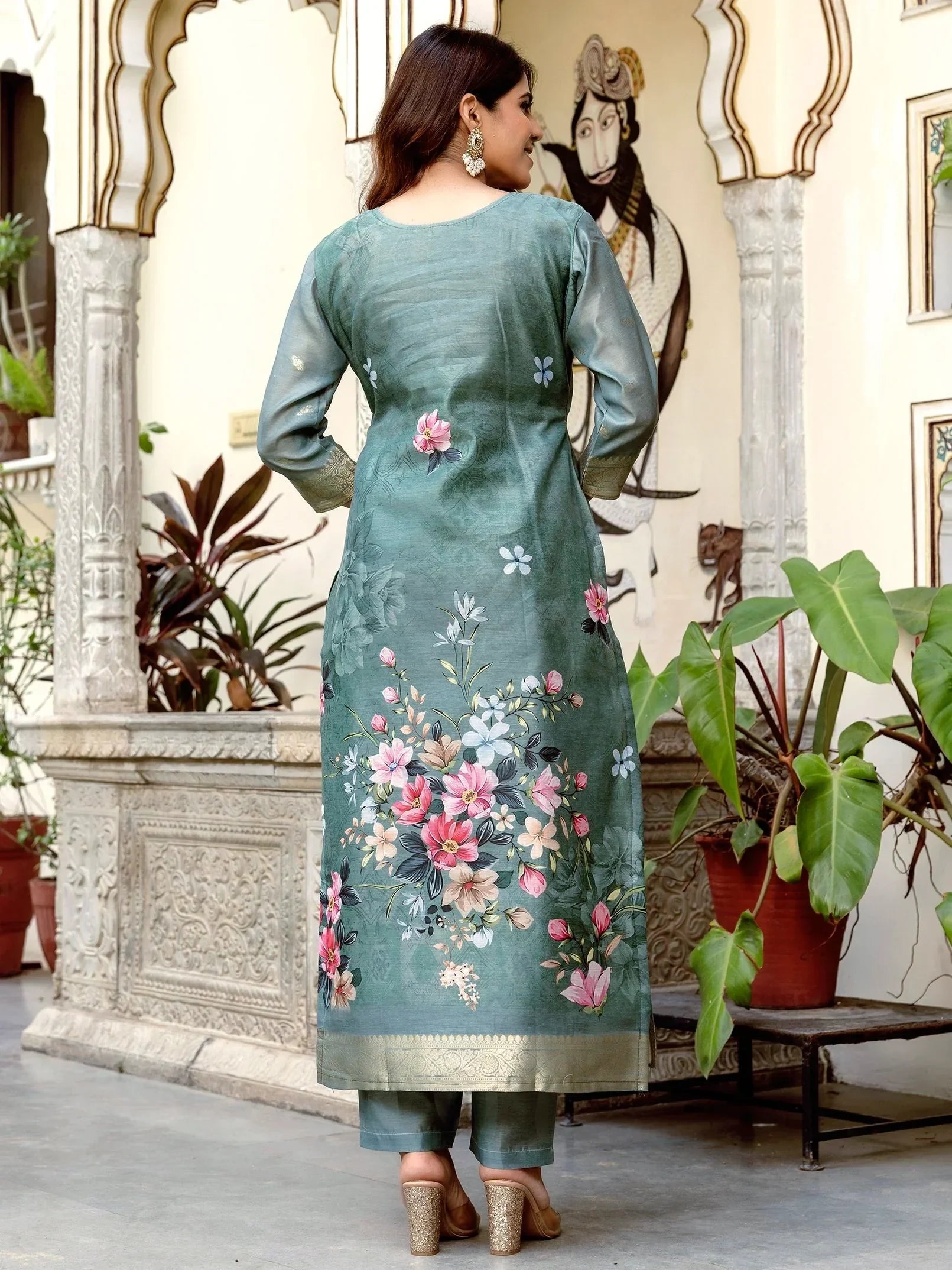 Awesome Grey Zari Weaving Chanderi Silk Function Wear Pant Suit With Dupatta - Zeel Clothing