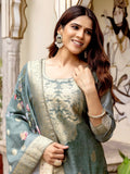 Awesome Grey Zari Weaving Chanderi Silk Function Wear Pant Suit With Dupatta - Zeel Clothing