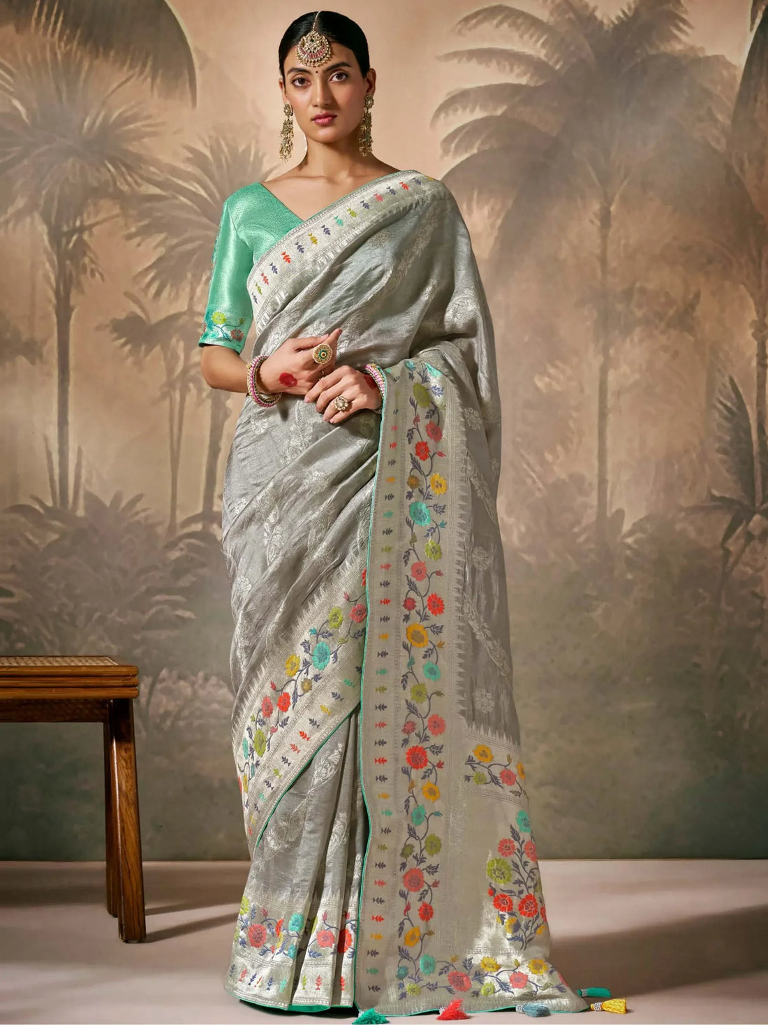 Awesome Grey Zari Weaving Silk Traditional Saree With Blouse - Zeel Clothing