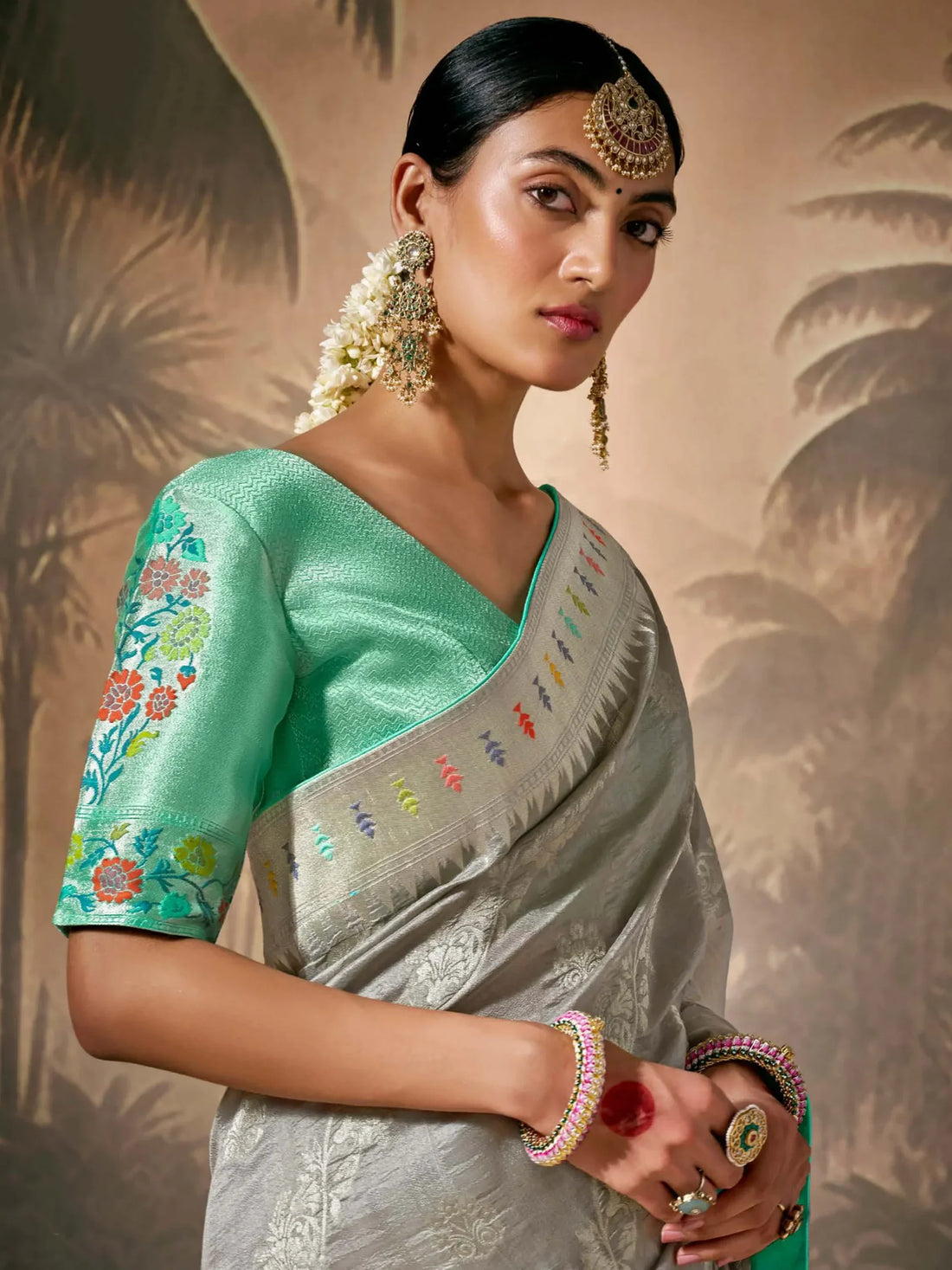 Awesome Grey Zari Weaving Silk Traditional Saree With Blouse - Zeel Clothing