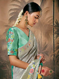 Awesome Grey Zari Weaving Silk Traditional Saree With Blouse - Zeel Clothing