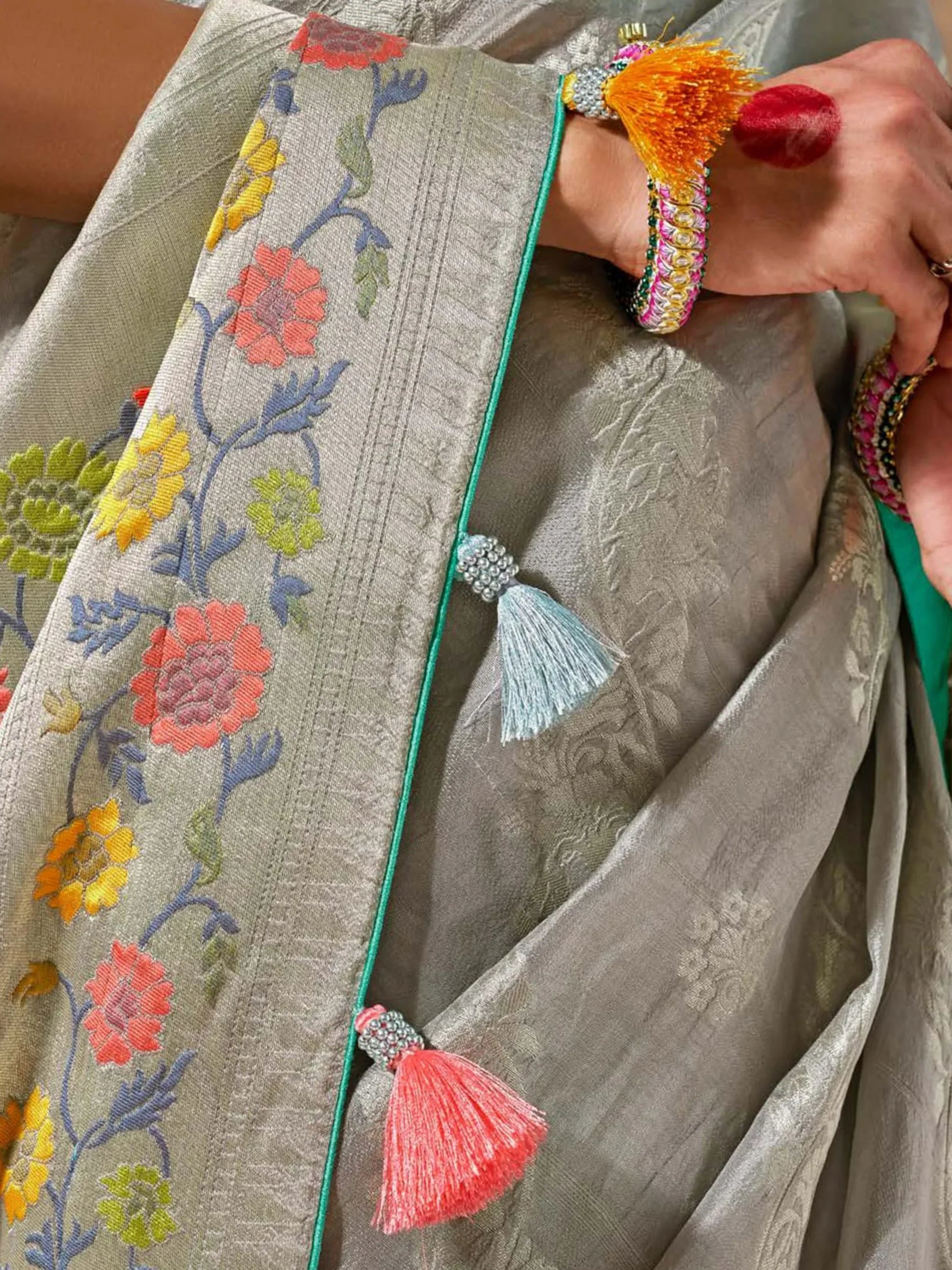 Awesome Grey Zari Weaving Silk Traditional Saree With Blouse - Zeel Clothing