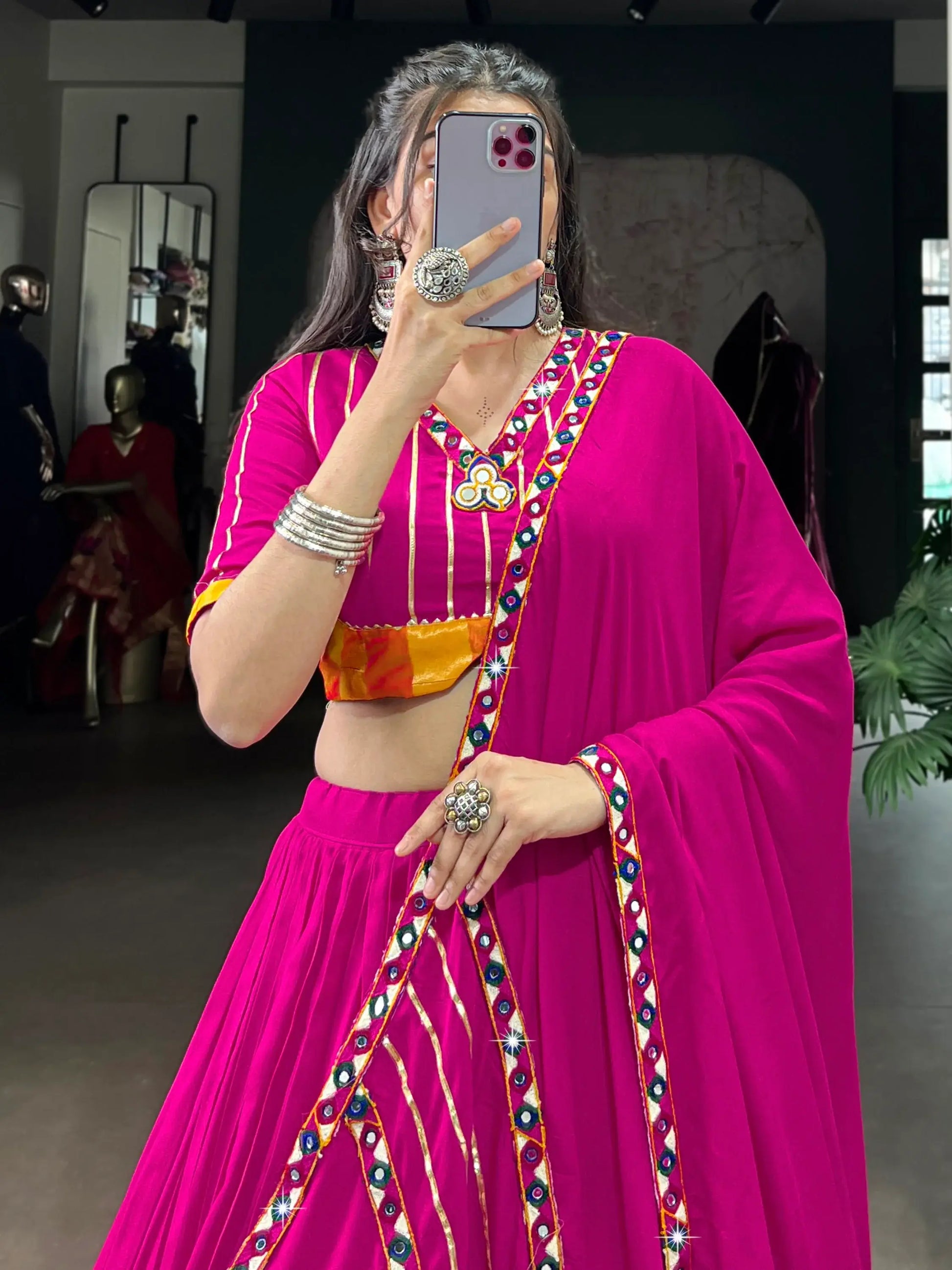 Awesome Hot Pink Gota Patti Rayon Traditional Lehenga Choli With Dupatta - Zeel Clothing