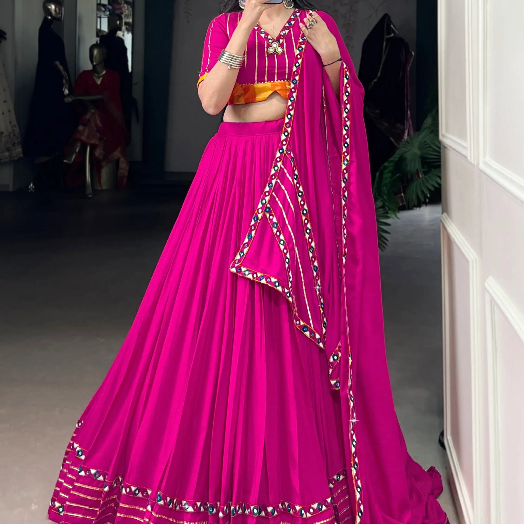 Awesome Hot Pink Gota Patti Rayon Traditional Lehenga Choli With Dupatta - Zeel Clothing