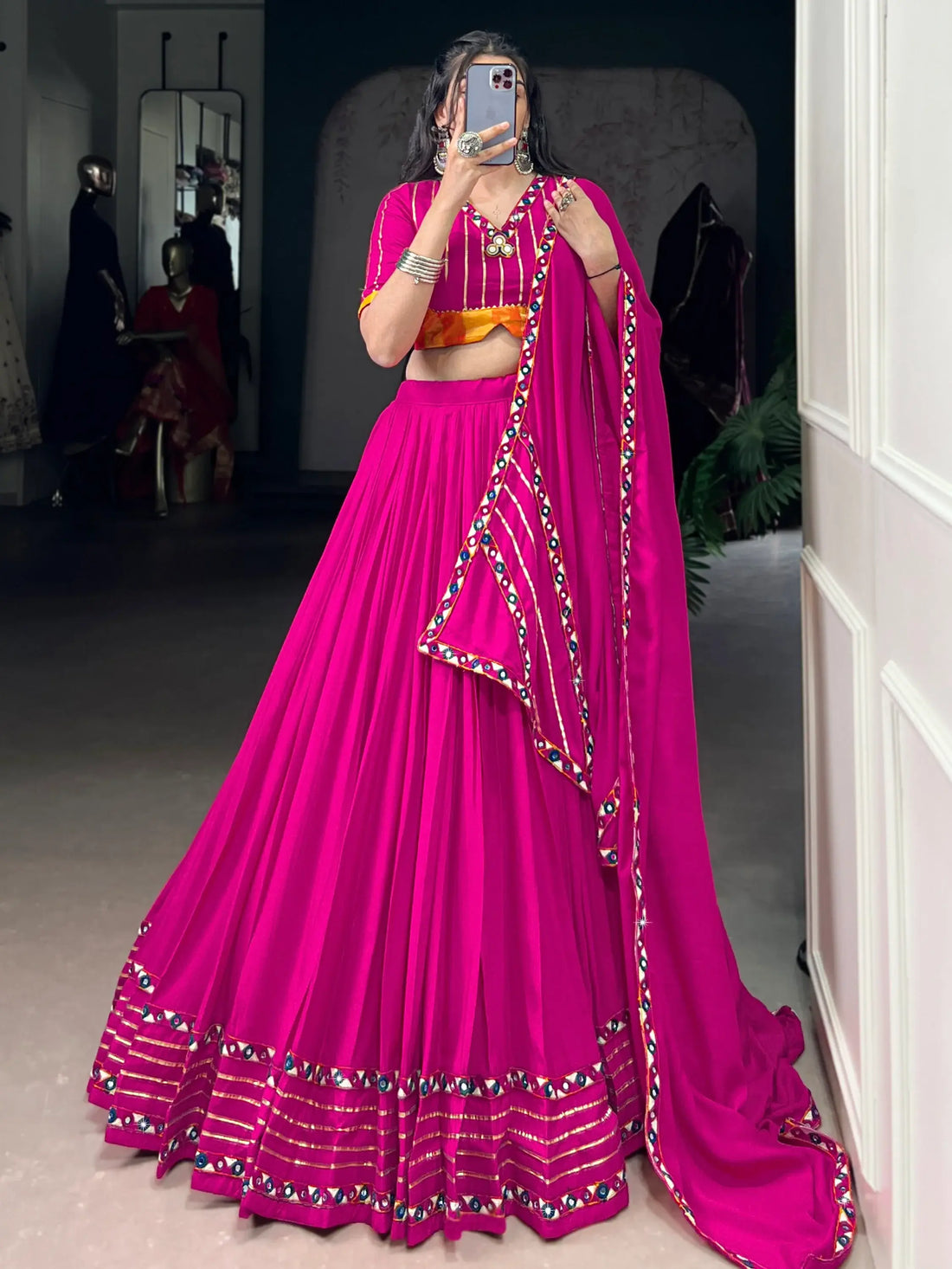 Awesome Hot Pink Gota Patti Rayon Traditional Lehenga Choli With Dupatta - Zeel Clothing