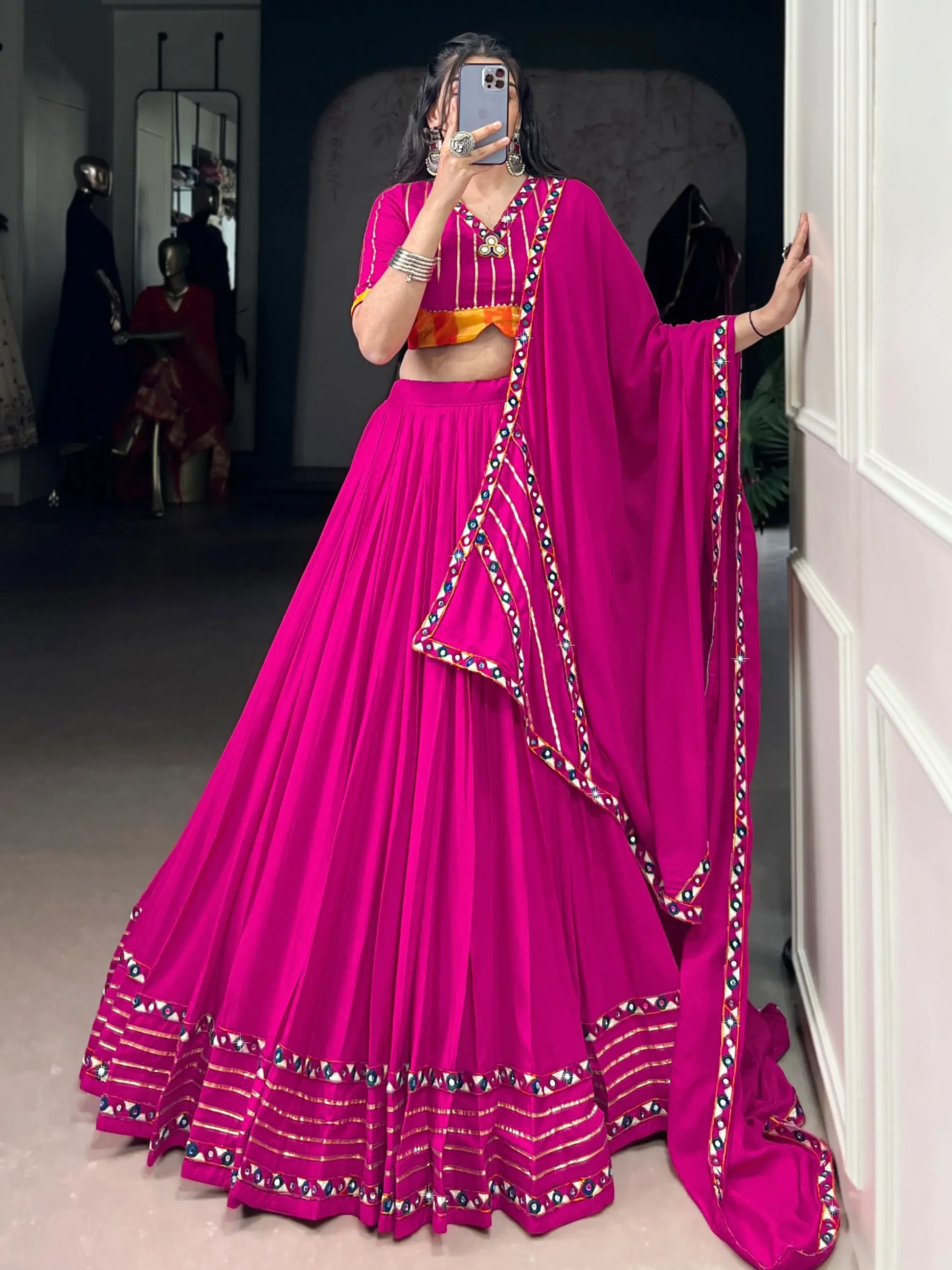 Awesome Hot Pink Gota Patti Rayon Traditional Lehenga Choli With Dupatta - Zeel Clothing