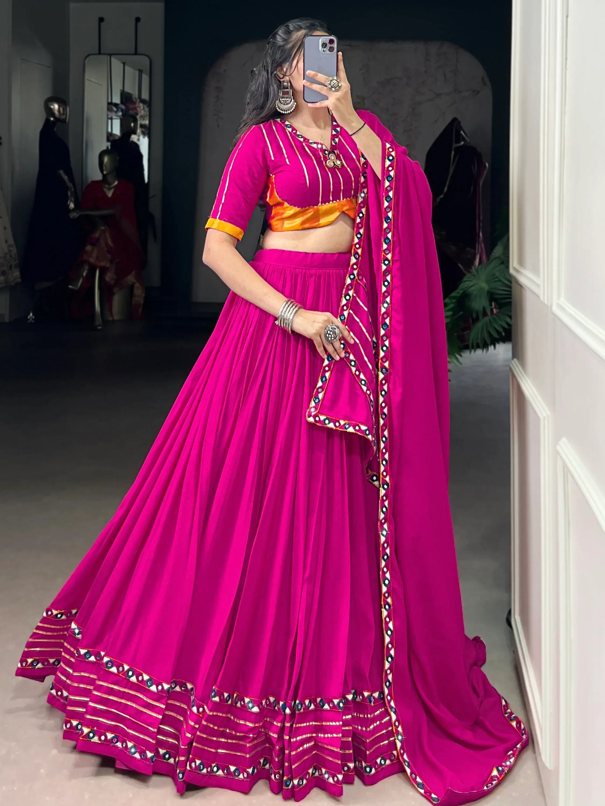 Awesome Hot Pink Gota Patti Rayon Traditional Lehenga Choli With Dupatta - Zeel Clothing