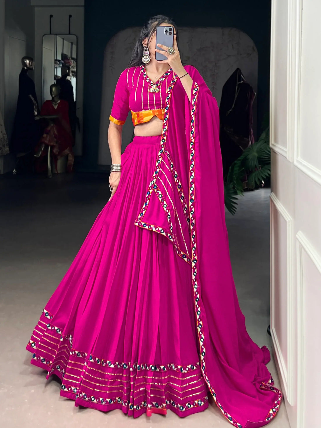 Awesome Hot Pink Gota Patti Rayon Traditional Lehenga Choli With Dupatta - Zeel Clothing