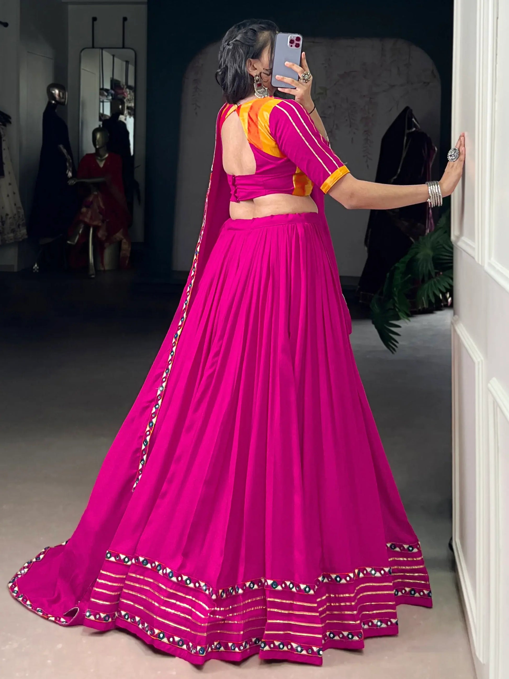 Awesome Hot Pink Gota Patti Rayon Traditional Lehenga Choli With Dupatta - Zeel Clothing