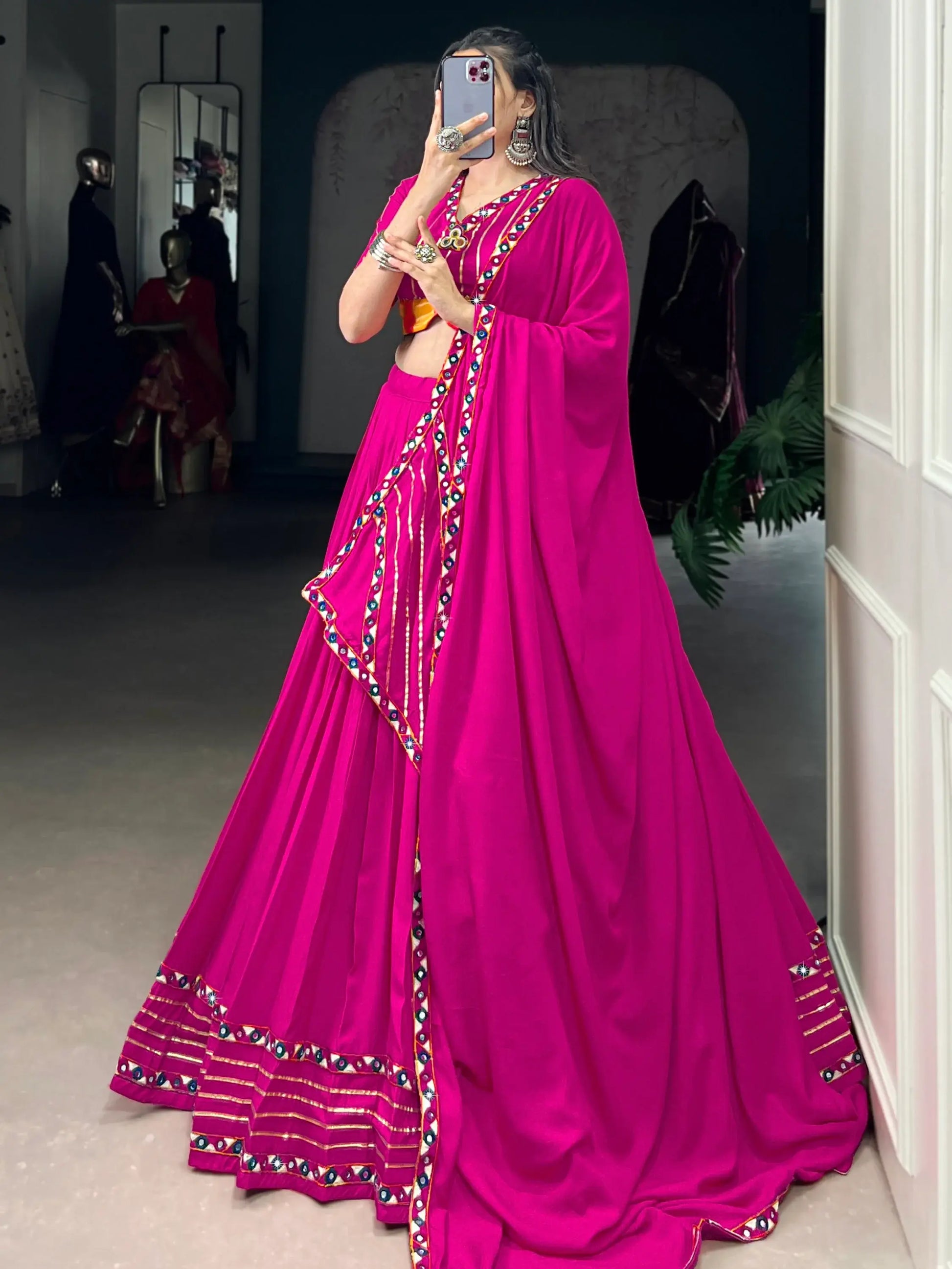 Awesome Hot Pink Gota Patti Rayon Traditional Lehenga Choli With Dupatta - Zeel Clothing