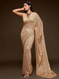 Awesome Ivory Sequined Georgette Party Wear Saree - Zeel Clothing