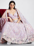 Awesome Lavender Embroidered Net Lehenga Choli With Dupatta - Zeel Clothing