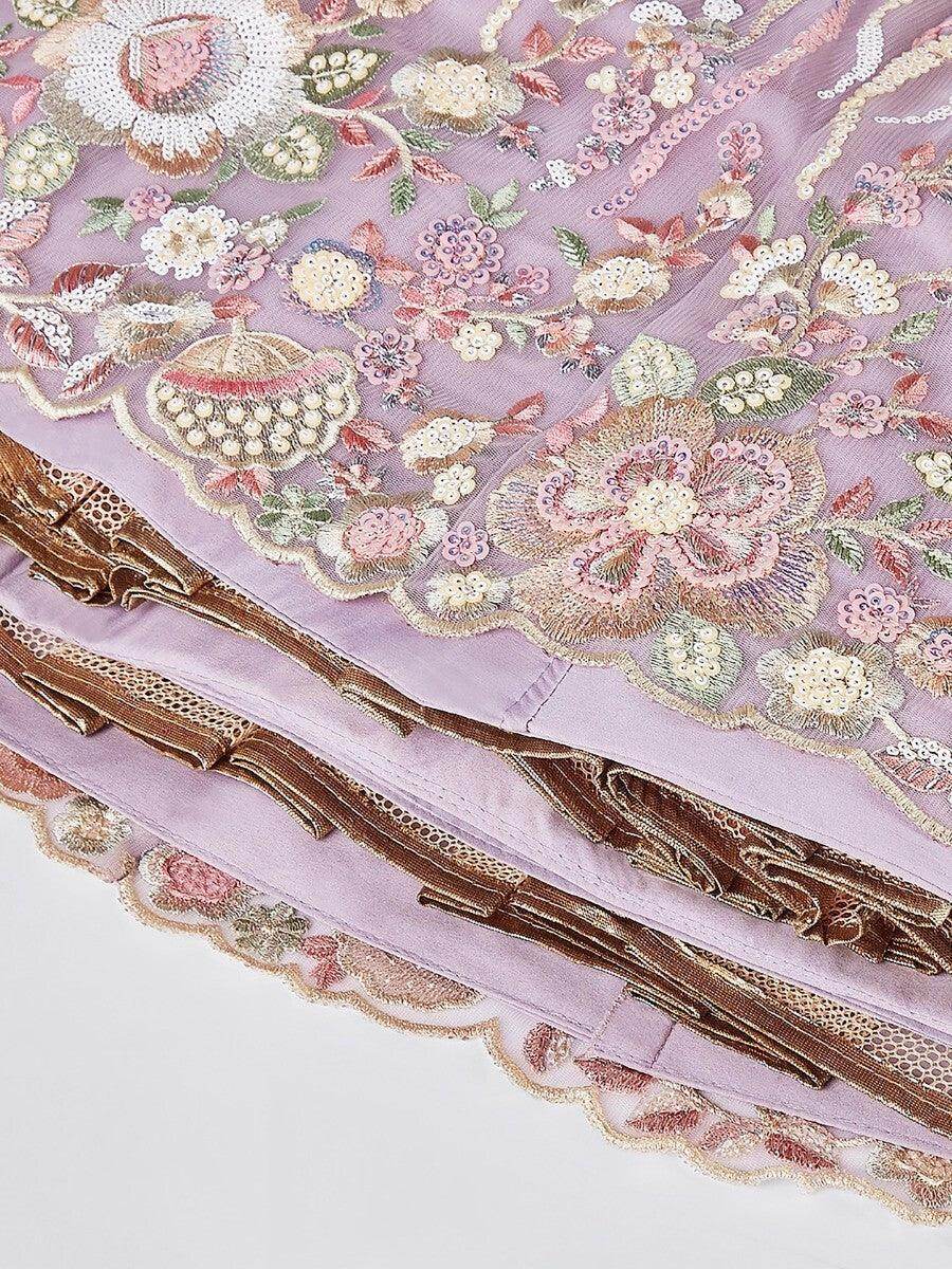 Awesome Lavender Embroidered Net Lehenga Choli With Dupatta - Zeel Clothing
