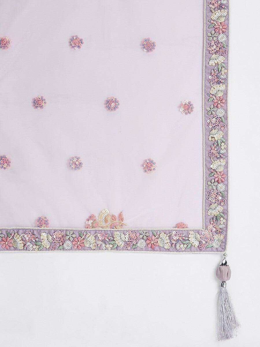 Awesome Lavender Embroidered Net Lehenga Choli With Dupatta - Zeel Clothing