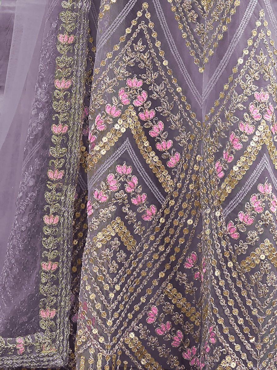 Awesome Lavender Embroidered Net Weeding Wear Anarkali Suit - Zeel Clothing