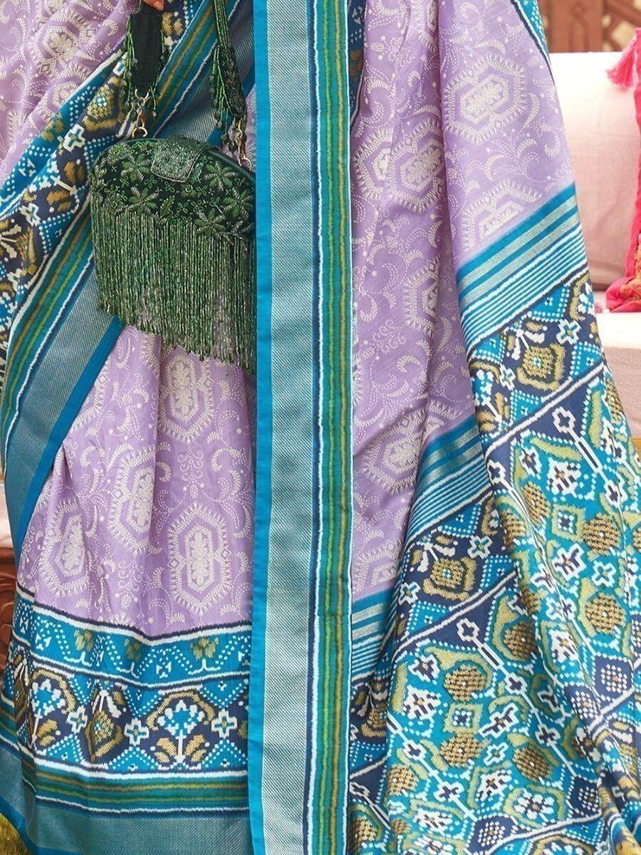 Awesome Lavender Patola Printed Silk Sangeet Wear Saree - Zeel Clothing