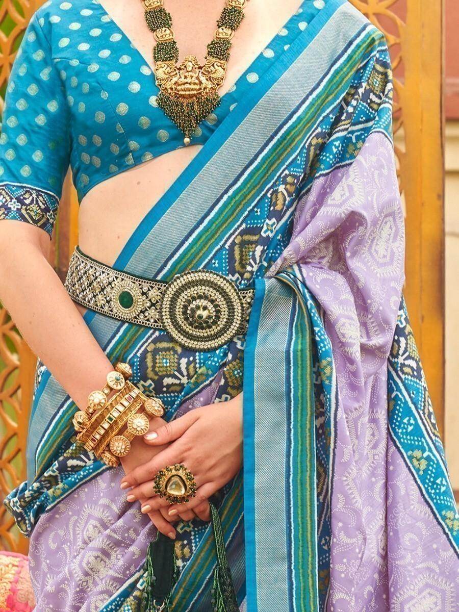 Awesome Lavender Patola Printed Silk Sangeet Wear Saree - Zeel Clothing
