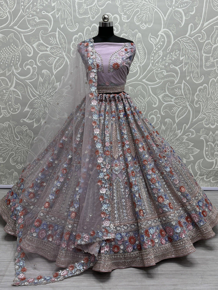 Awesome Lavender Sequins Net Engagement Wear Lehenga Choli