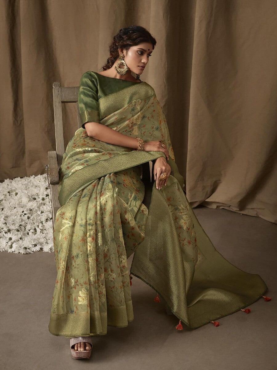 Awesome Light Green Zari Weaving Jacquard Reception Wear Saree