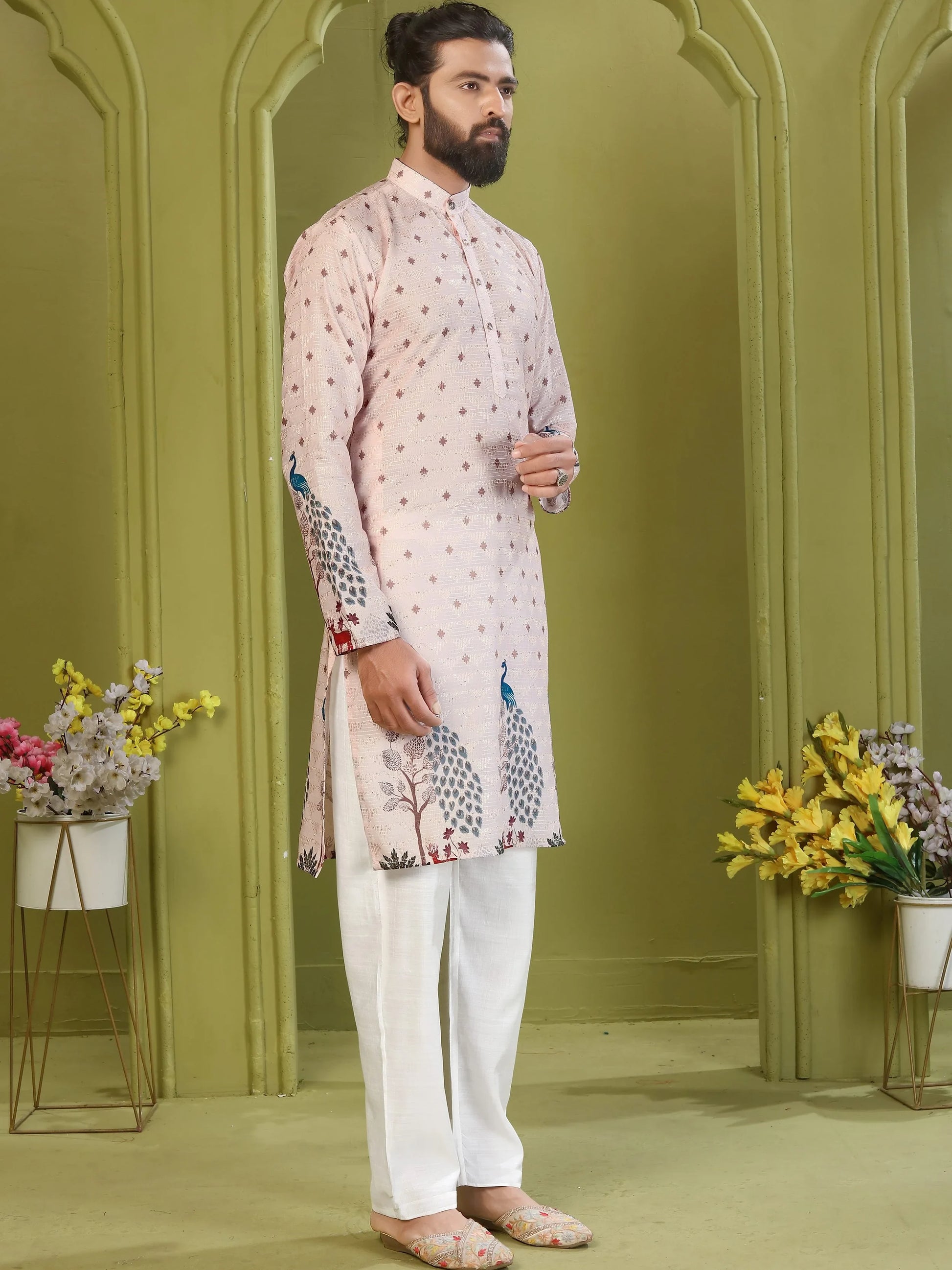 Awesome Light Pink Digital Printed Rayon Event Wear Men's Kurta