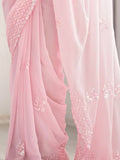Awesome Light Pink Sequins Work Georgette Engagement Wear Saree - Zeel Clothing