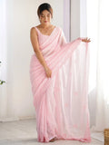 Awesome Light Pink Sequins Work Georgette Engagement Wear Saree - Zeel Clothing