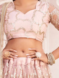 Awesome Light Pink Thread Embroidered Butterfly Net Lehenga Choli - Zeel Clothing