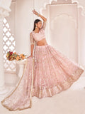 Awesome Light Pink Thread Embroidered Butterfly Net Lehenga Choli - Zeel Clothing