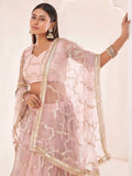Awesome Light Pink Thread Embroidered Butterfly Net Lehenga Choli - Zeel Clothing