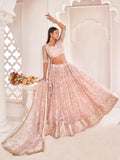Awesome Light Pink Thread Embroidered Butterfly Net Lehenga Choli - Zeel Clothing