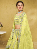 Awesome Lime Green Foil Work Net Mehendi Wear Lehenga Choli - Zeel Clothing