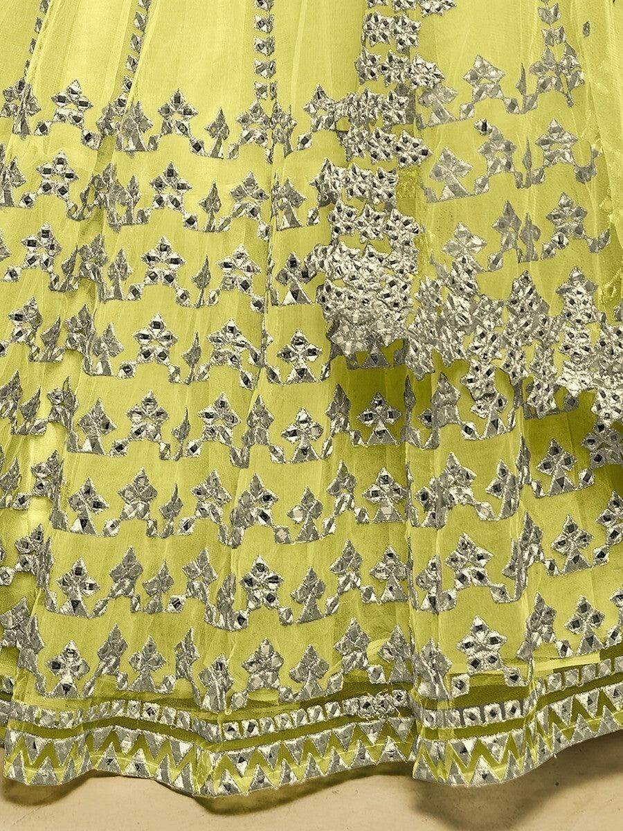 Awesome Lime Green Foil Work Net Mehendi Wear Lehenga Choli - Zeel Clothing