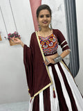 Awesome Maroon Cotton Navratri Wear Lehenga With Gamthi Work Blouse - Zeel Clothing