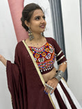 Awesome Maroon Cotton Navratri Wear Lehenga With Gamthi Work Blouse - Zeel Clothing