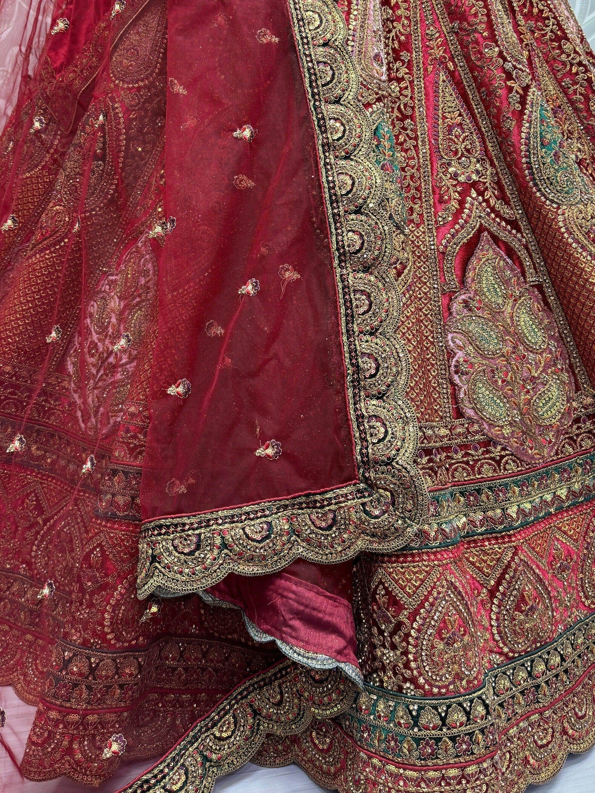 Awesome Maroon Dori Work Velvet Lehenga Choli With Double Dupatta - Zeel Clothing