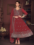 Awesome Maroon Embroidered Georgette Anarkali Suit With Dupatta - Zeel Clothing