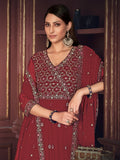Awesome Maroon Embroidered Georgette Anarkali Suit With Dupatta - Zeel Clothing