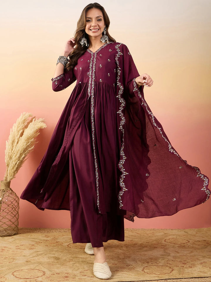 Awesome Maroon Embroidered Silk Traditional Palazzo Suit With Dupatta - Zeel Clothing