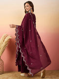 Awesome Maroon Embroidered Silk Traditional Palazzo Suit With Dupatta - Zeel Clothing