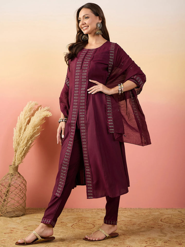 Awesome Maroon Embroidered Silk Traditional Pant Suit With Dupatta - Zeel Clothing
