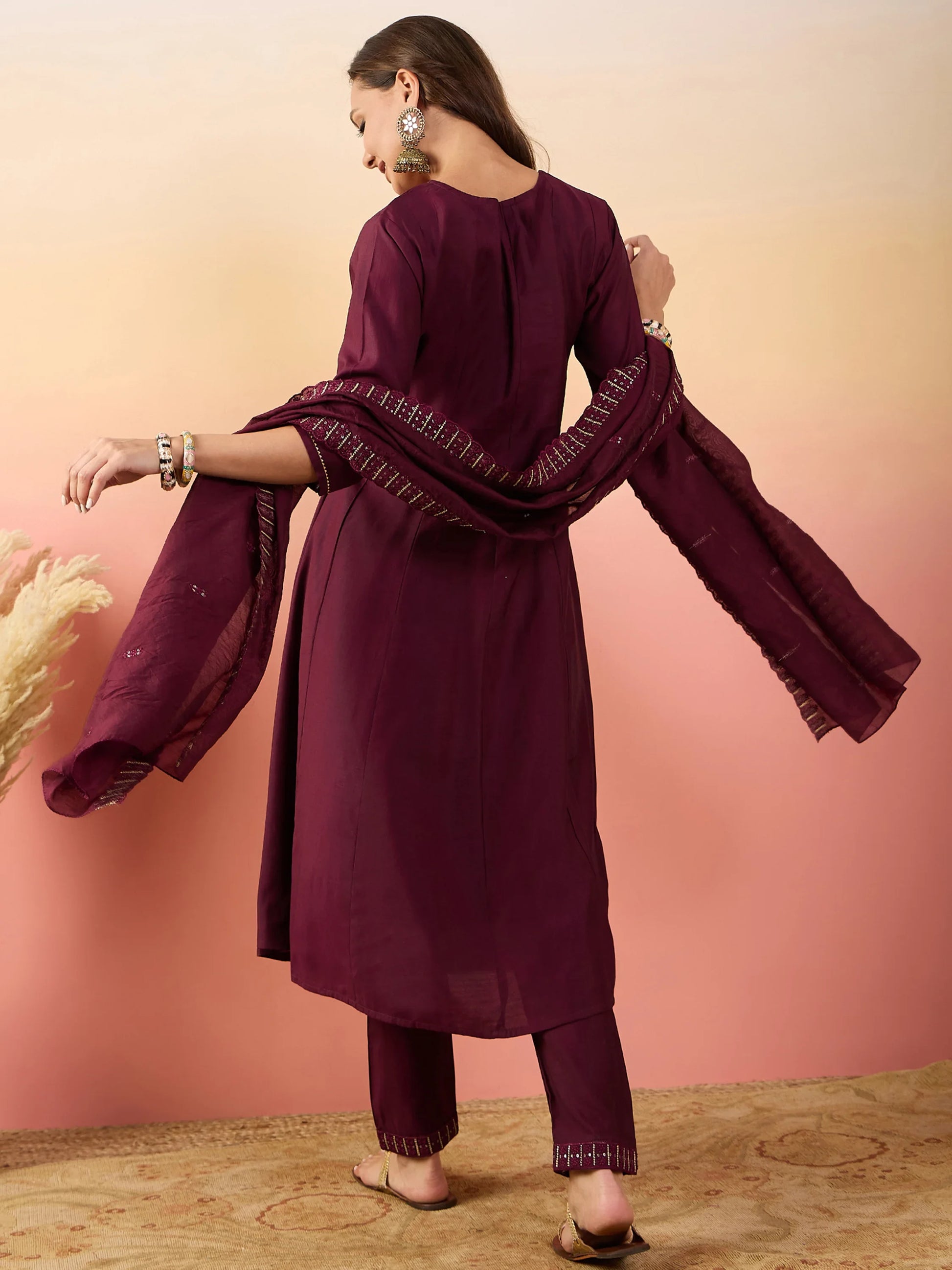 Awesome Maroon Embroidered Silk Traditional Pant Suit With Dupatta - Zeel Clothing