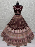 Awesome Maroon Embroidered Velvet Bridal Lehenga Choli With Dupatta - Zeel Clothing