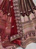 Awesome Maroon Embroidered Velvet Bridal Lehenga Choli With Dupatta - Zeel Clothing