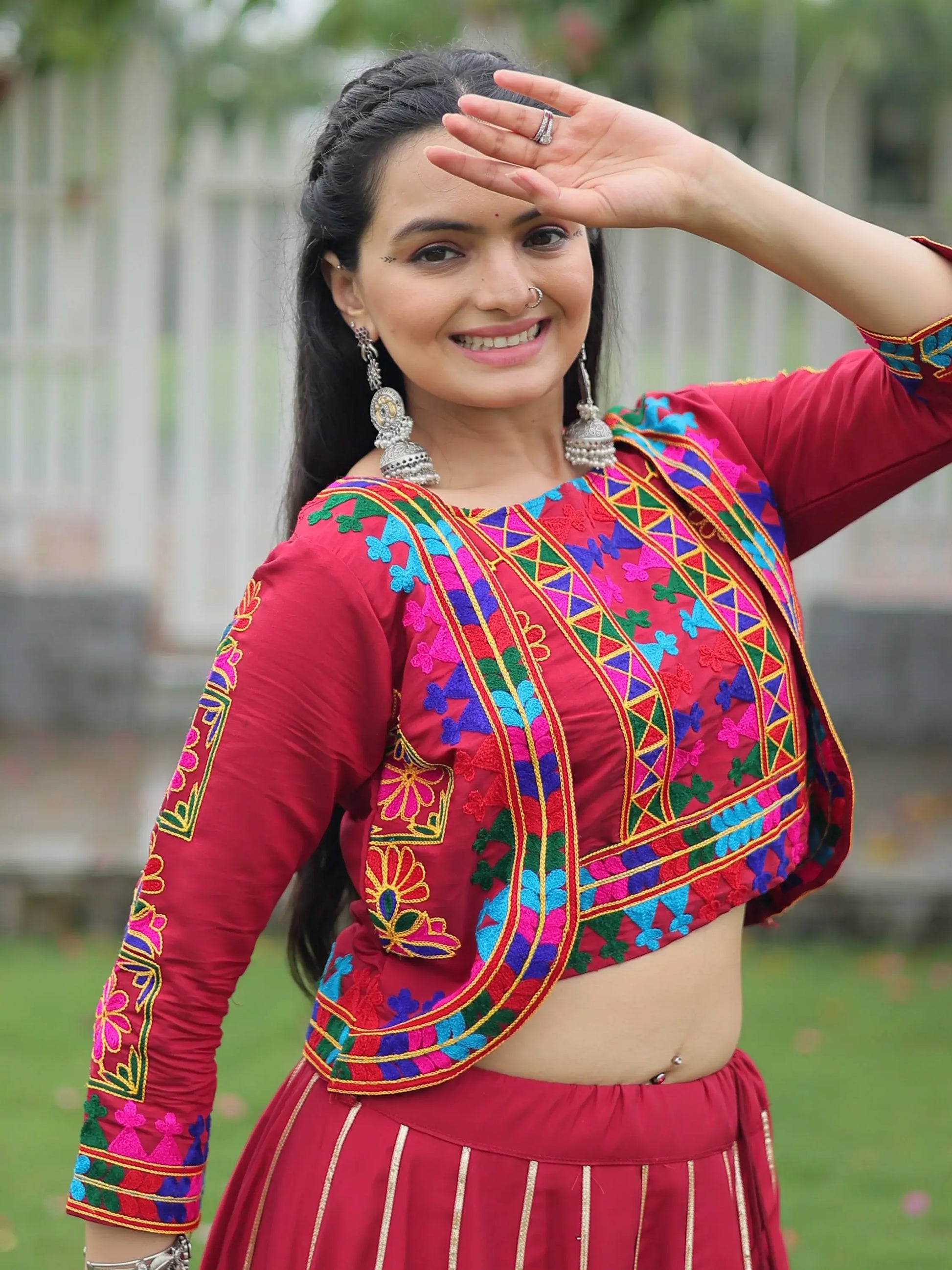 Awesome Maroon Gota Patti Lace Silk Navratri Special Lehenga Choli With Jacket - Zeel Clothing