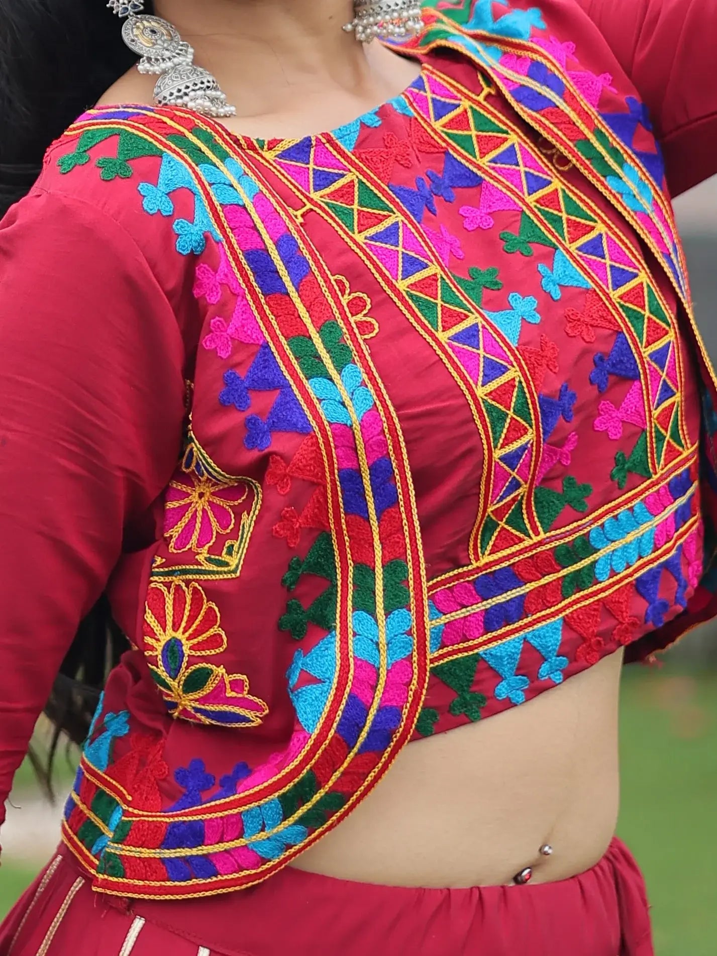 Awesome Maroon Gota Patti Lace Silk Navratri Special Lehenga Choli With Jacket - Zeel Clothing