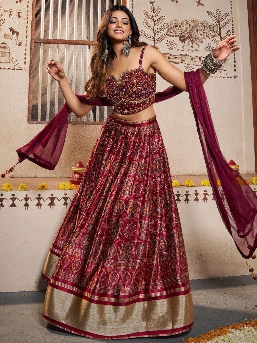 Awesome Maroon Patola Silk Wedding Wear Lehenga With Embroidered Choli
