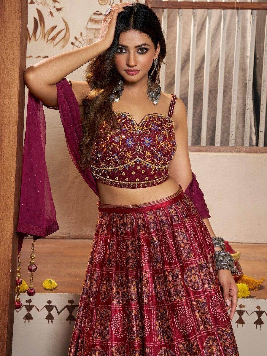 Awesome Maroon Patola Silk Wedding Wear Lehenga With Embroidered Choli - Zeel Clothing