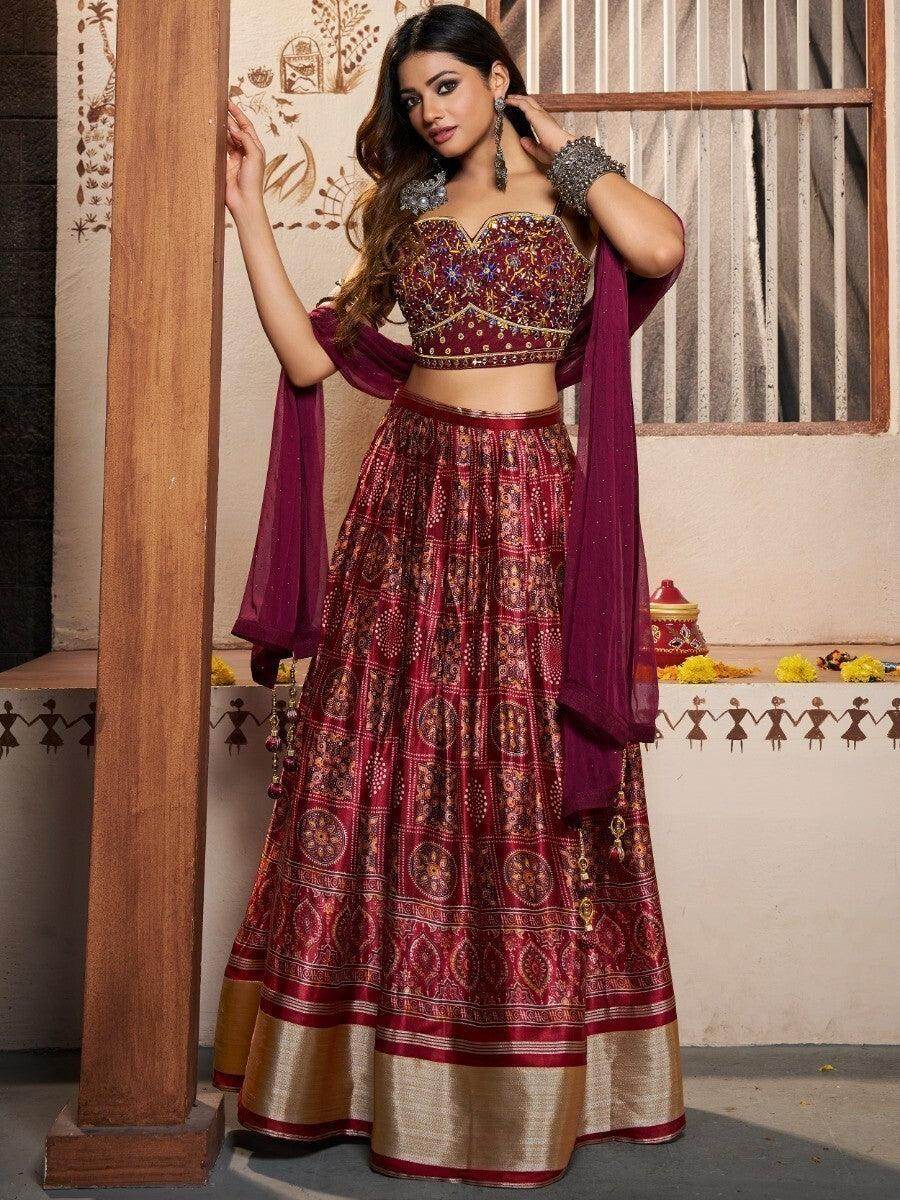 Awesome Maroon Patola Silk Wedding Wear Lehenga With Embroidered Choli - Zeel Clothing