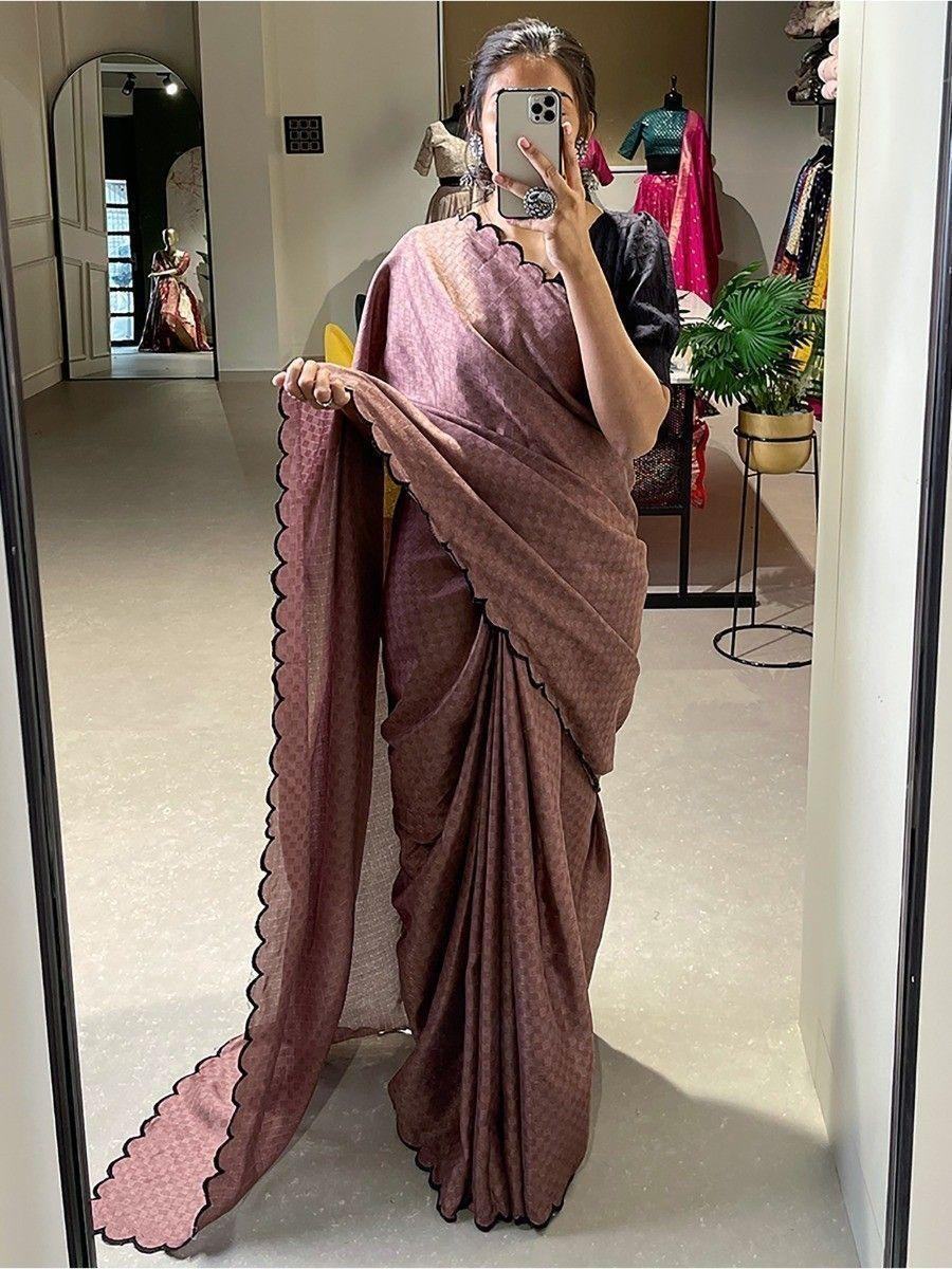 Awesome Mauve Arca Work Gadhawal Chex Event Wear Saree With Blouse - Zeel Clothing