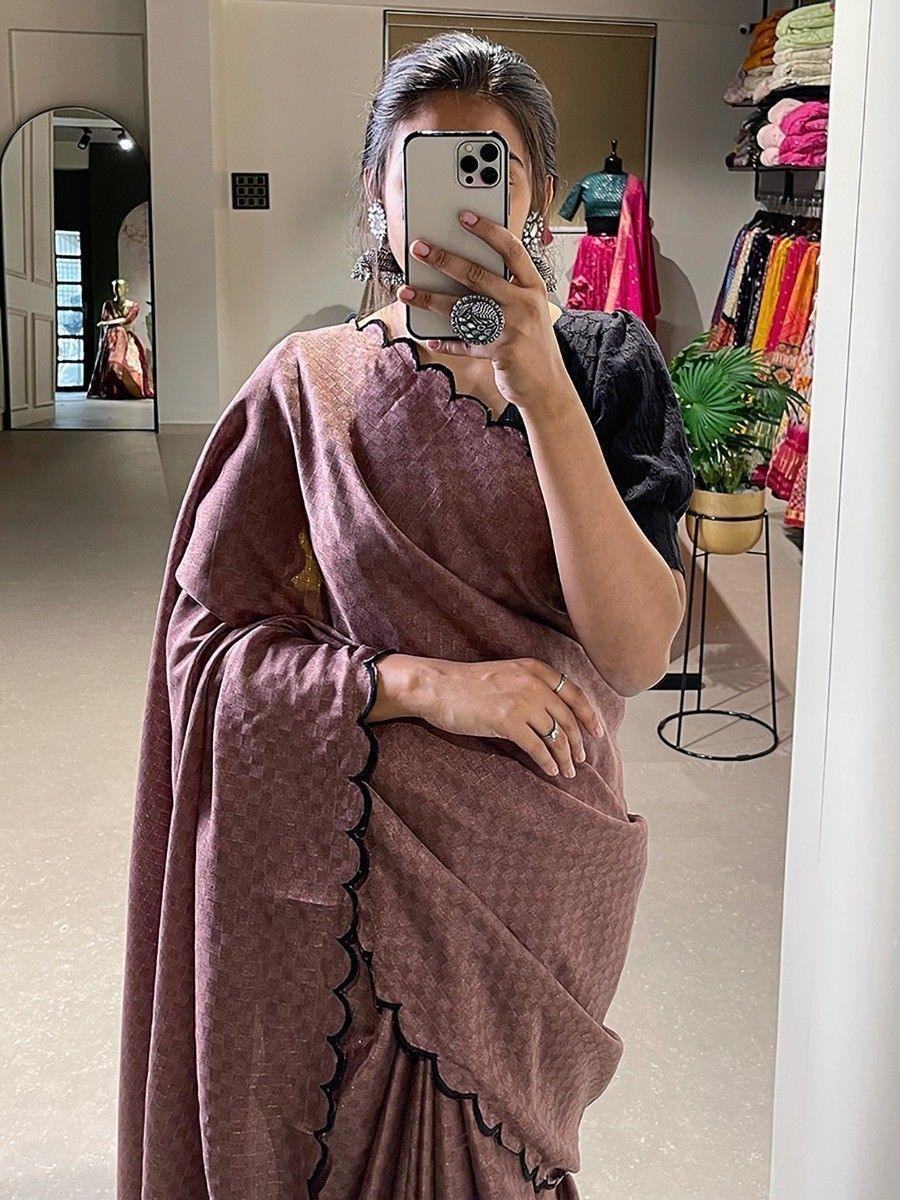 Awesome Mauve Arca Work Gadhawal Chex Event Wear Saree With Blouse - Zeel Clothing